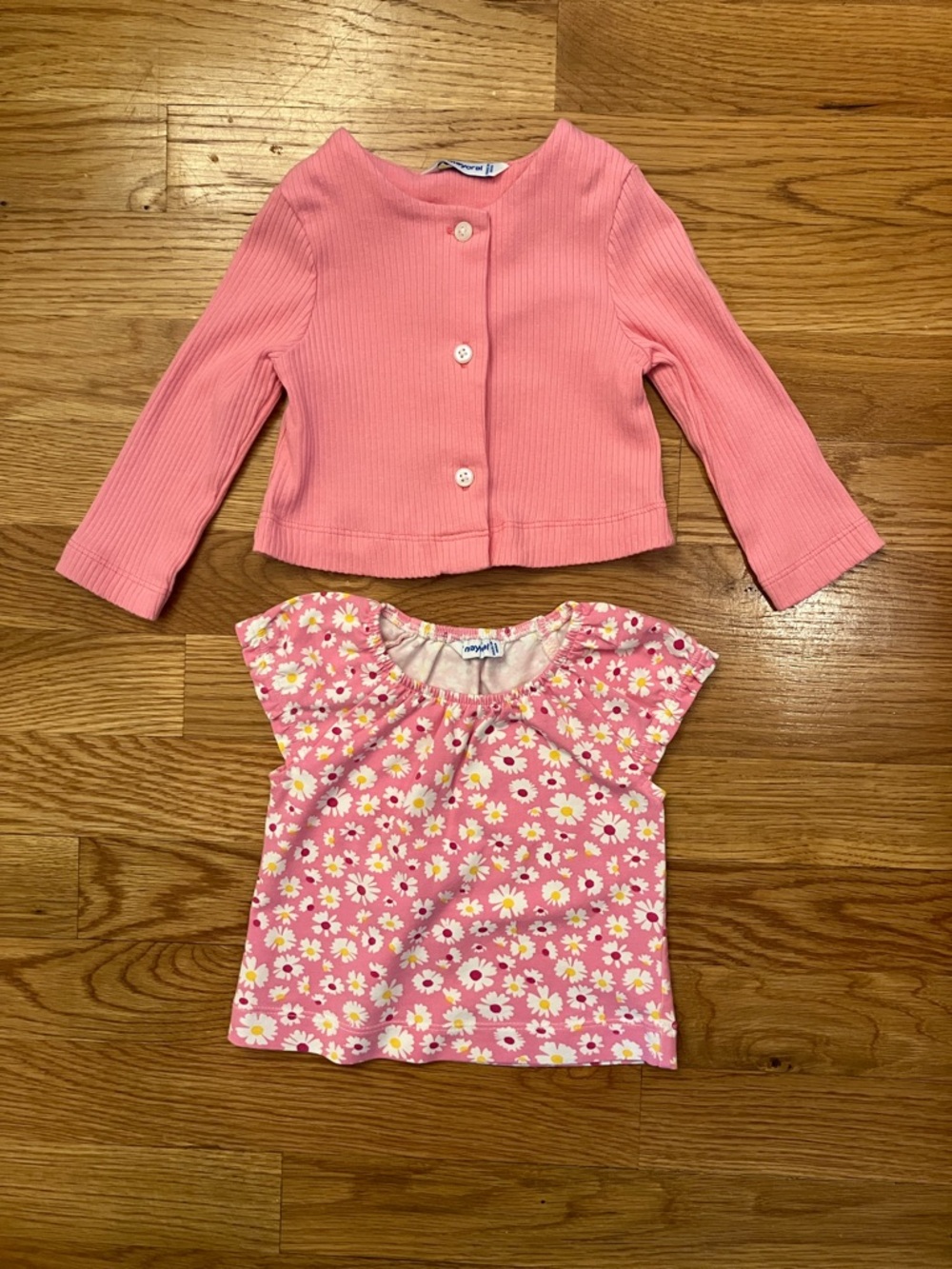 Mayoral 6 month baby Pink Ribbed Cardigan and Pink Floral Top Set - Picture 2 of 7
